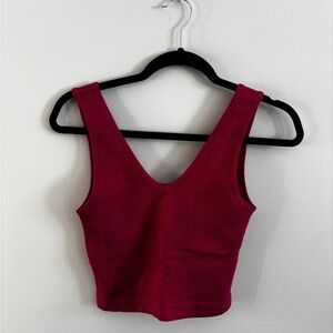 Dry Goods Ribbed V-Neck Crop Tank - Berry